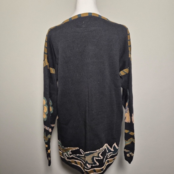 Peruvian Connection RARE Vintage 100% Pima Cotton Whimsical Floral Panel Sweater - Picture 5 of 6